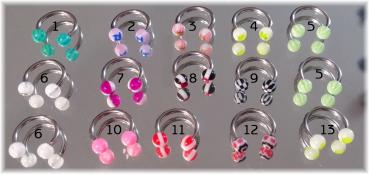 CIRCULAR BARBELL Hufeisen UV Candy Stripe Ball 18G 1.0 mm